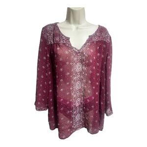 Maurices Plum Sheer Boho V-Neck Tunic
